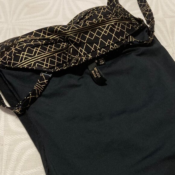 🔥HP🔥NWOT NIP TUCK 1 PIECE BOLD GOLD on BLACK GEOMETRIC DESIGN RUCHED SWIM WEAR - Picture 12 of 15